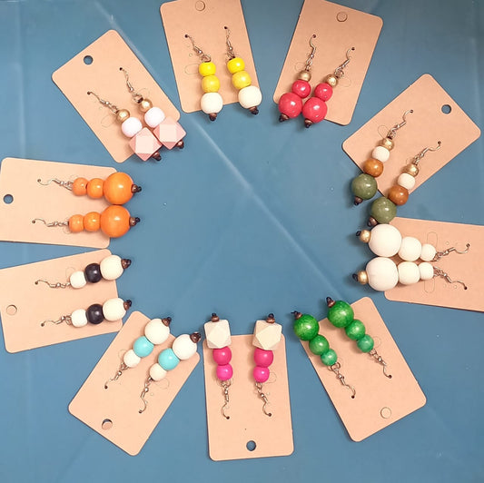 Short wooden beads earings various colours